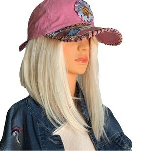 Pink and Blue Floral Accent Baseball Hat